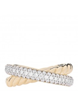 18K Yellow Gold Diamond 7.4mm Crossover Two Row Ring 53 6.25