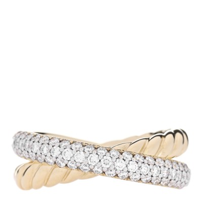 18K Yellow Gold Diamond 7.4mm Crossover Two Row Ring 53 6.25