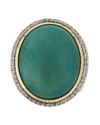 18K Yellow Gold Diamond Turquoise Albion Oval Ring 54 6.75