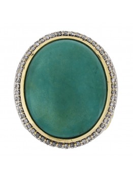 18K Yellow Gold Diamond Turquoise Albion Oval Ring 54 6.75
