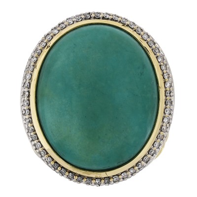 18K Yellow Gold Diamond Turquoise Albion Oval Ring 54 6.75
