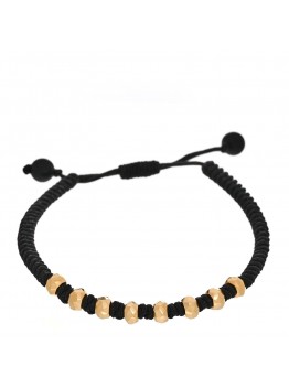 18K Yellow Gold Nylon Fortune Woven Bracelet Black