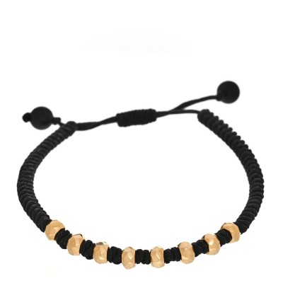 18K Yellow Gold Nylon Fortune Woven Bracelet Black