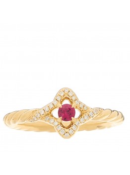 18K Yellow Gold Diamond Ruby 9mm Venetian Quatrefoil Ring 52 6
