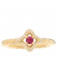 18K Yellow Gold Diamond Ruby 9mm Venetian Quatrefoil Ring 52 6