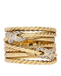18K Yellow Gold Diamond Double X Crossover Ring 49 4.75
