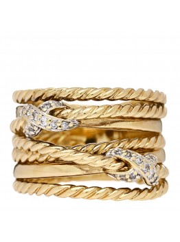 18K Yellow Gold Diamond Double X Crossover Ring 49 4.75