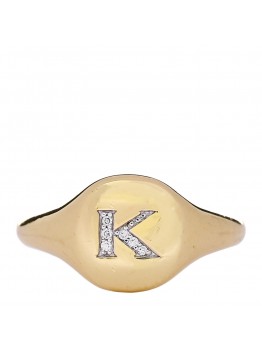 18K Yellow Gold Diamond Initial K Pinky Ring 49 5