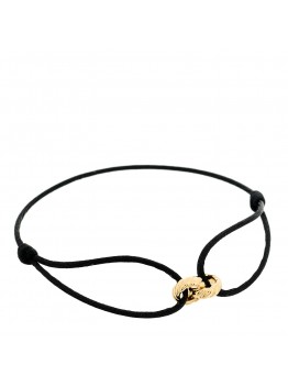18K Yellow Gold Sculpted Cable Linked Cord Bracelet Black