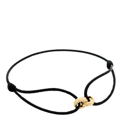 18K Yellow Gold Sculpted Cable Linked Cord Bracelet Black
