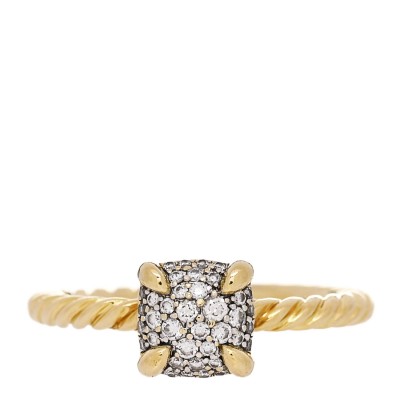 18K Yellow Gold Diamond 7mm Chatelaine Pave Ring 50 5.5