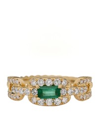 18K Yellow Gold Emerald Diamond 7mm Stax Chain Link Ring 54 7