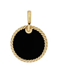 18K Yellow Gold Black Onyx Mother of Pearl Elements Disc Pendant