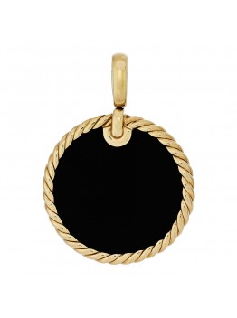 18K Yellow Gold Black Onyx Mother of Pearl Elements Disc Pendant