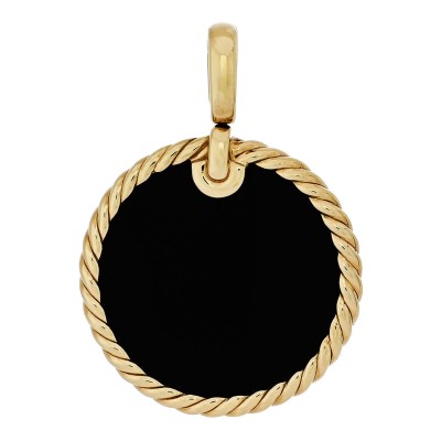18K Yellow Gold Black Onyx Mother of Pearl Elements Disc Pendant