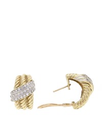 14K Yellow Gold Diamond Crossover 3 Row Hoop Earrings