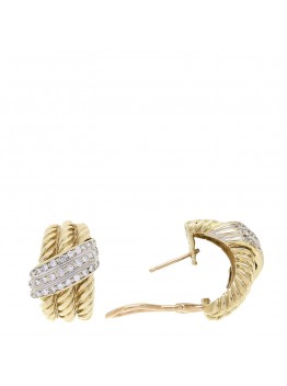 14K Yellow Gold Diamond Crossover 3 Row Hoop Earrings
