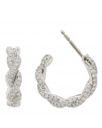 18K White Gold Diamond 16mm Wisteria Hoop Earrings