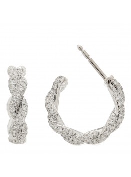 18K White Gold Diamond 16mm Wisteria Hoop Earrings
