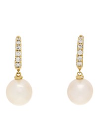 18K Yellow Gold Diamond Freshwater Cultured Pearl Classics Pave Drop Earrings