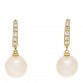 18K Yellow Gold Diamond Freshwater Cultured Pearl Classics Pave Drop Earrings