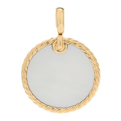 18K Yellow Gold Black Onyx Mother of Pearl Elements Disc Pendant