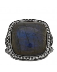 Darkened Sterling Silver Gray Diamond Labradorite 17mm Albion Ring 59 8.75