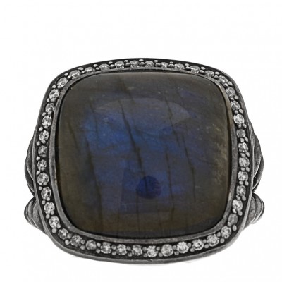Darkened Sterling Silver Gray Diamond Labradorite 17mm Albion Ring 59 8.75