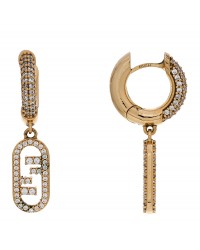 Metal Crystal O'Lock Huggie Earrings Gold
