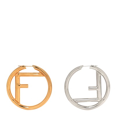Metal FF Hoop Earrings Gold Silver