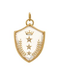 18K Yellow Gold Diamond Quartz Large Per Aspera Ad Astra Sealed Gemstone Crest Pendant