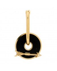 18K Yellow Gold Diamond Champleve Enamel Arrow Dream Champleve Symbol Disk Petite Fob Link Single Earring Black