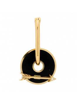 18K Yellow Gold Diamond Champleve Enamel Arrow Dream Champleve Symbol Disk Petite Fob Link Single Earring Black