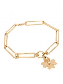 18K Yellow Gold Diamond Clover Extended Clip Chain Bracelet