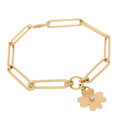 18K Yellow Gold Diamond Clover Extended Clip Chain Bracelet