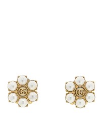 Metal Pearl Double G Clip On Earrings Aged Gold