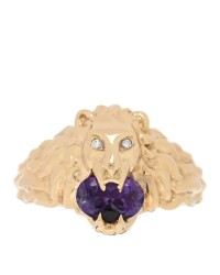 18K Yellow Gold Diamond Amethyst Lion Head Ring 52 6