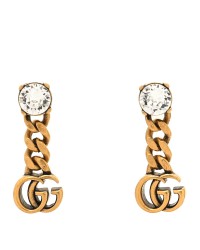 Metal Crystal Double G Chain Drop Earrings Aged Gold