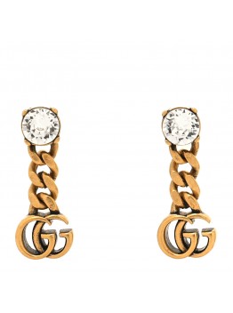 Metal Crystal Double G Chain Drop Earrings Aged Gold