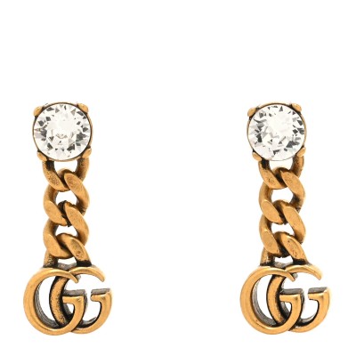 Metal Crystal Double G Chain Drop Earrings Aged Gold