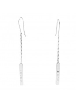 18K White Gold Bar Drop Earrings