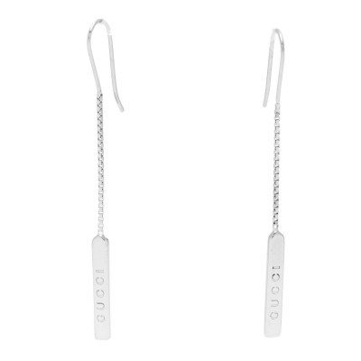 18K White Gold Bar Drop Earrings