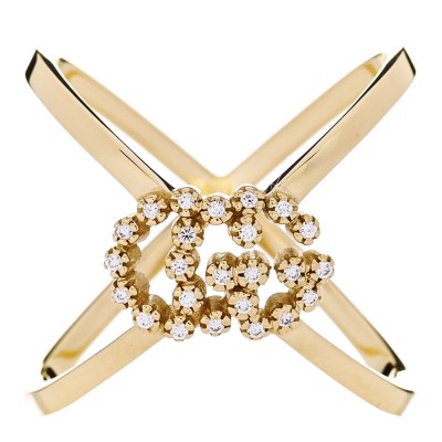 18K Yellow Gold Diamond Running G Cross Ring 50 5.25