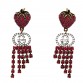 Metal Crystal Interlocking G Strawberry Drop Earrings Red