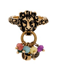 Metal Glass Bead Lion Head GG Ring M Aged Gold Multicolor