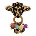Metal Glass Bead Lion Head GG Ring M Aged Gold Multicolor