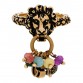 Metal Glass Bead Lion Head GG Ring M Aged Gold Multicolor
