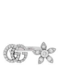 18K White Gold Diamond Flora GG Open Ring 49 4.75