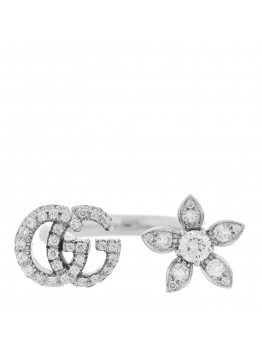 18K White Gold Diamond Flora GG Open Ring 49 4.75