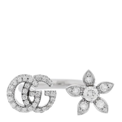 18K White Gold Diamond Flora GG Open Ring 49 4.75